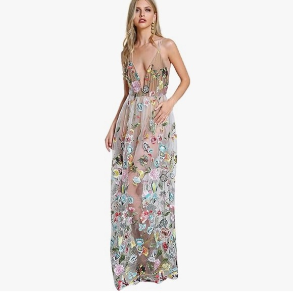 Embroidered Mesh Maxi Dress Boutique - Picture 5 of 8